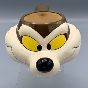 Vtg 1989 Looney Tunes Wile E Coyote Head 3D Figural Coffee Mug Road Runner